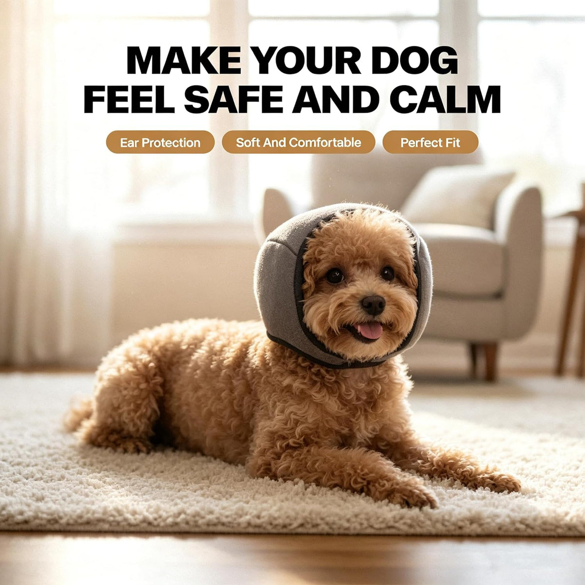 Dog Ear Muffs, No Flap Ear Wraps for Dogs Hematoma - Waterproof Elastic Ear Cover with Calming Hoodie